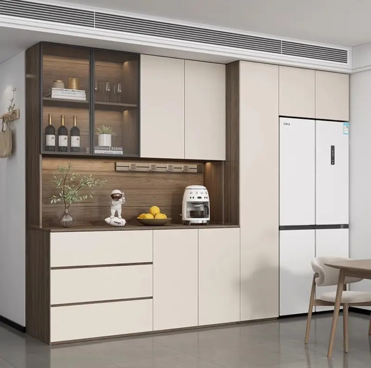 致胜ENF级实木餐边柜一体靠墙柜子嵌入式冰箱柜客厅酒柜茶水收纳柜C款:长120x宽32/60x高240cm(ENF母婴级板材)